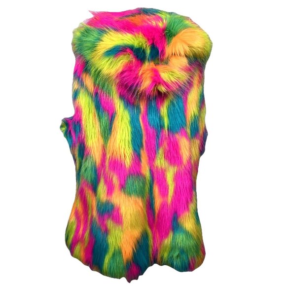 Sz L Rare 2016 Dreamworks  Trolls Film shaggy Multi Color vest jacket Coat - Picture 3 of 5